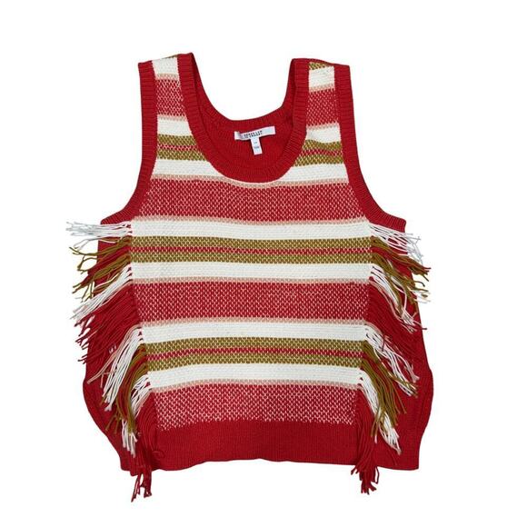 Derek Lam 10 Crosby Red Fringe Detail Sweater Vest Size Large - Picture 2 of 6